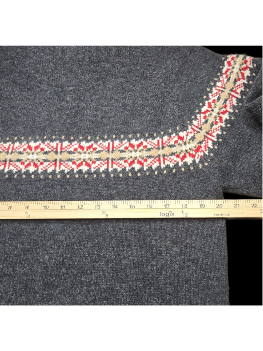 Woolrich 1/4 Zip Charcoal Heather Gray Lambs Wool Sweater Fair Isle Grannycore - Picture 7 of 9